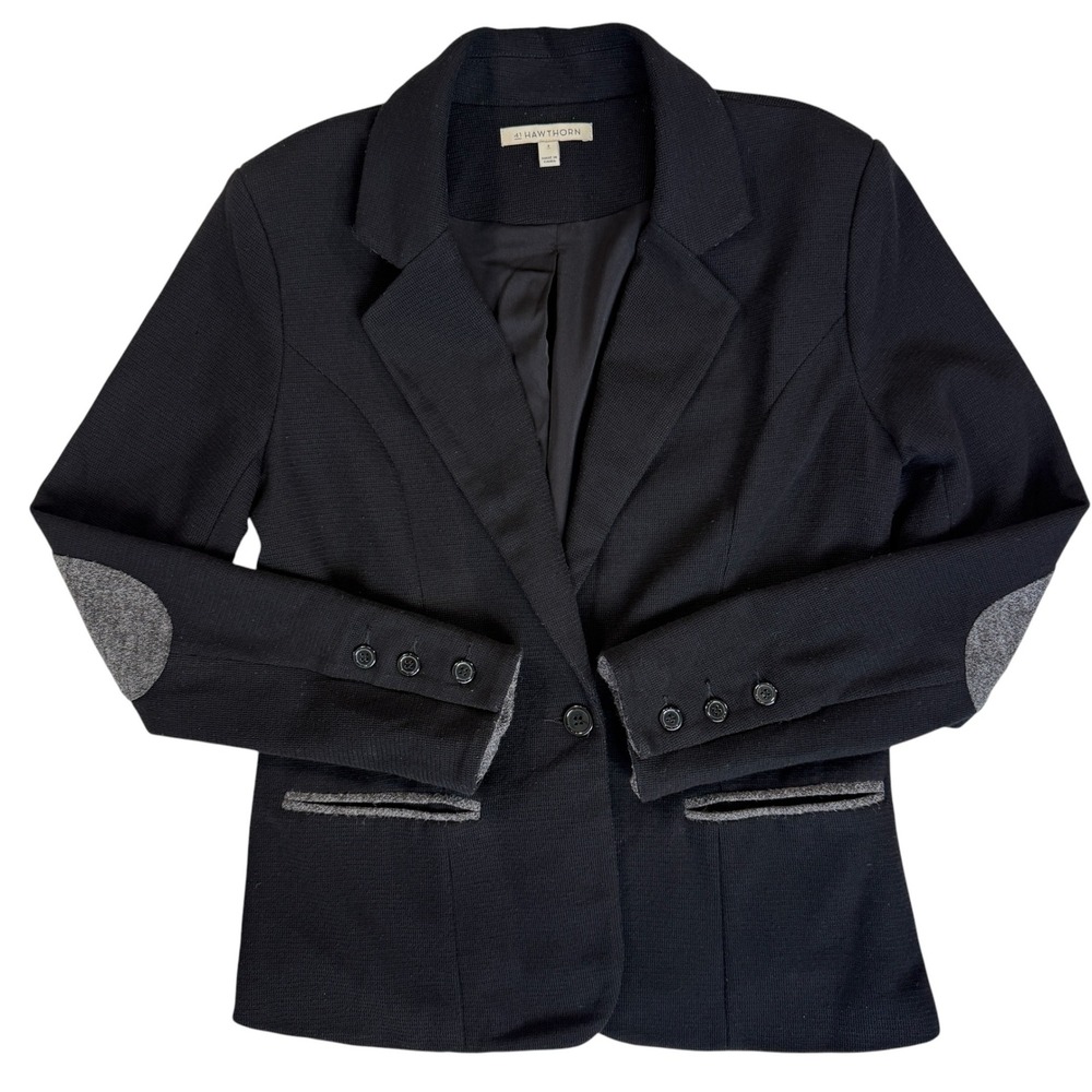 Black Sweater Blazer Women Small Elbow Patch Contrast Trim Career Professional